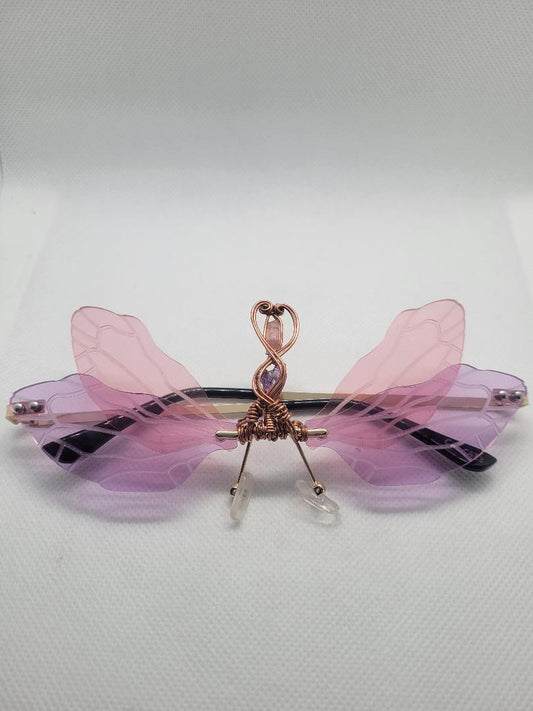 Pink & Purple Tint Dragonfly Third Eye Shades - Pink Tourmaline and Amethyst